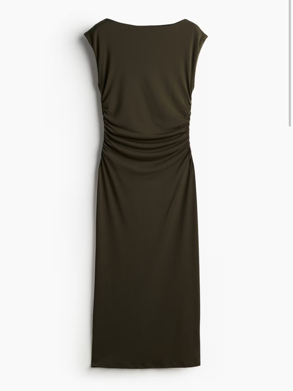 🆕🍓H&M Olive Sleeveless Ruched Midi Dress